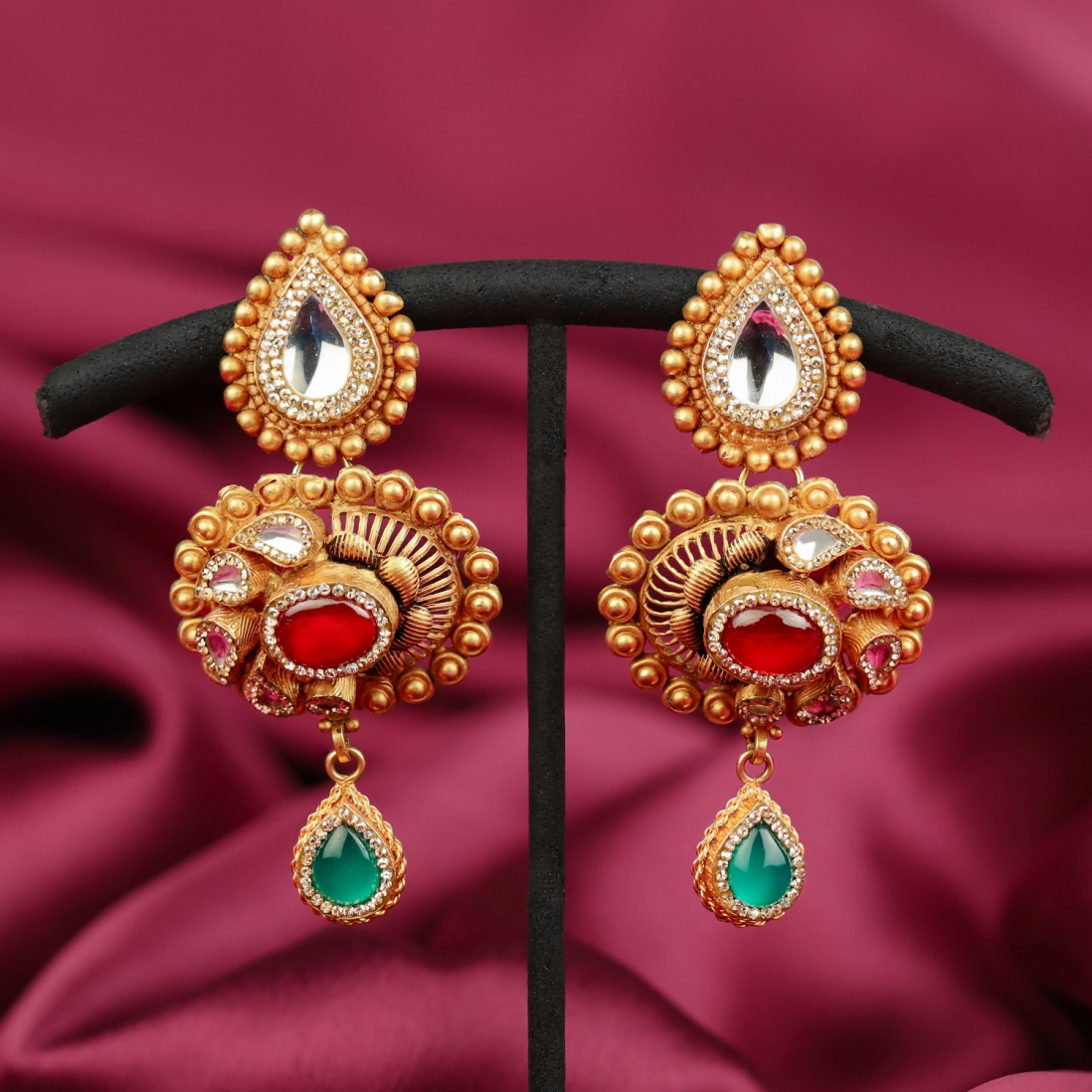 Buy Latest Pachi Earrings Studded with Ruby and Emerald